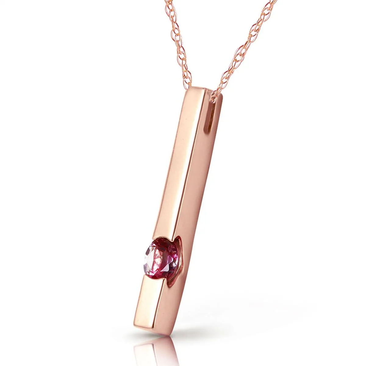 0.25 Carat 14K Solid Rose Gold Bar Pink Topaz Necklace
