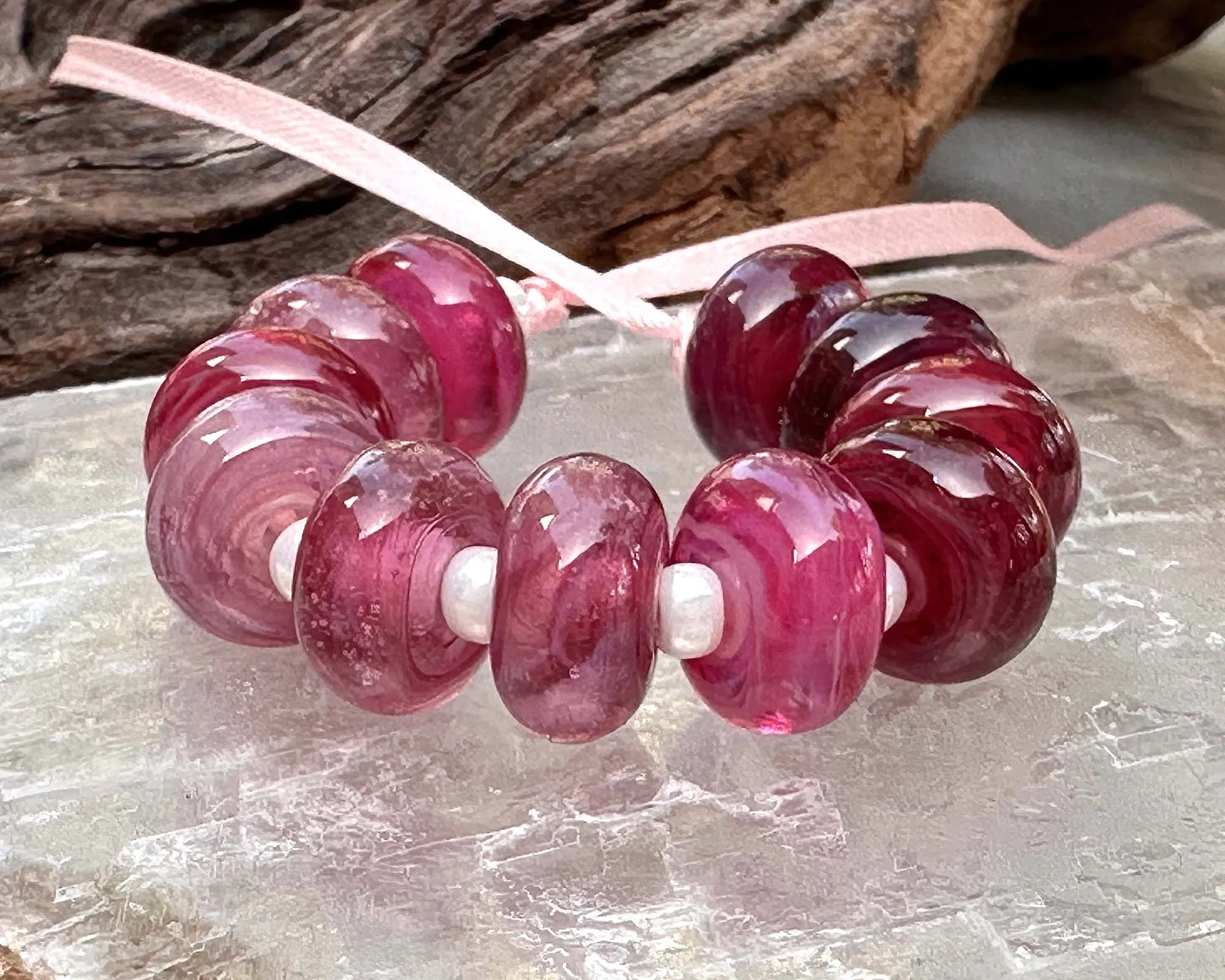 11 Pink & Magenta Pink Lampwork Beads Set SRA