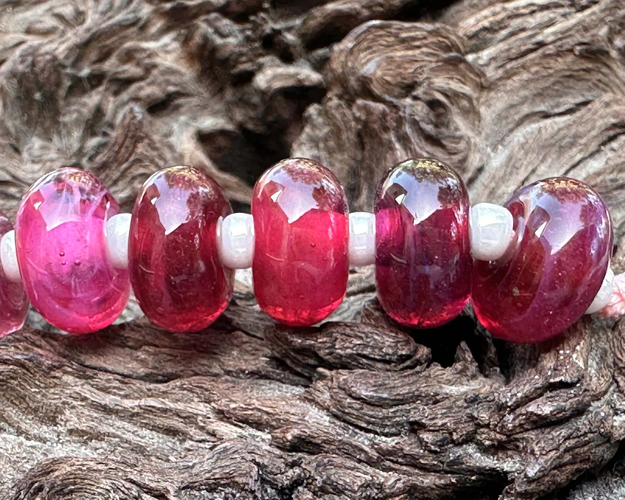 11 Pink & Magenta Pink Lampwork Beads Set SRA