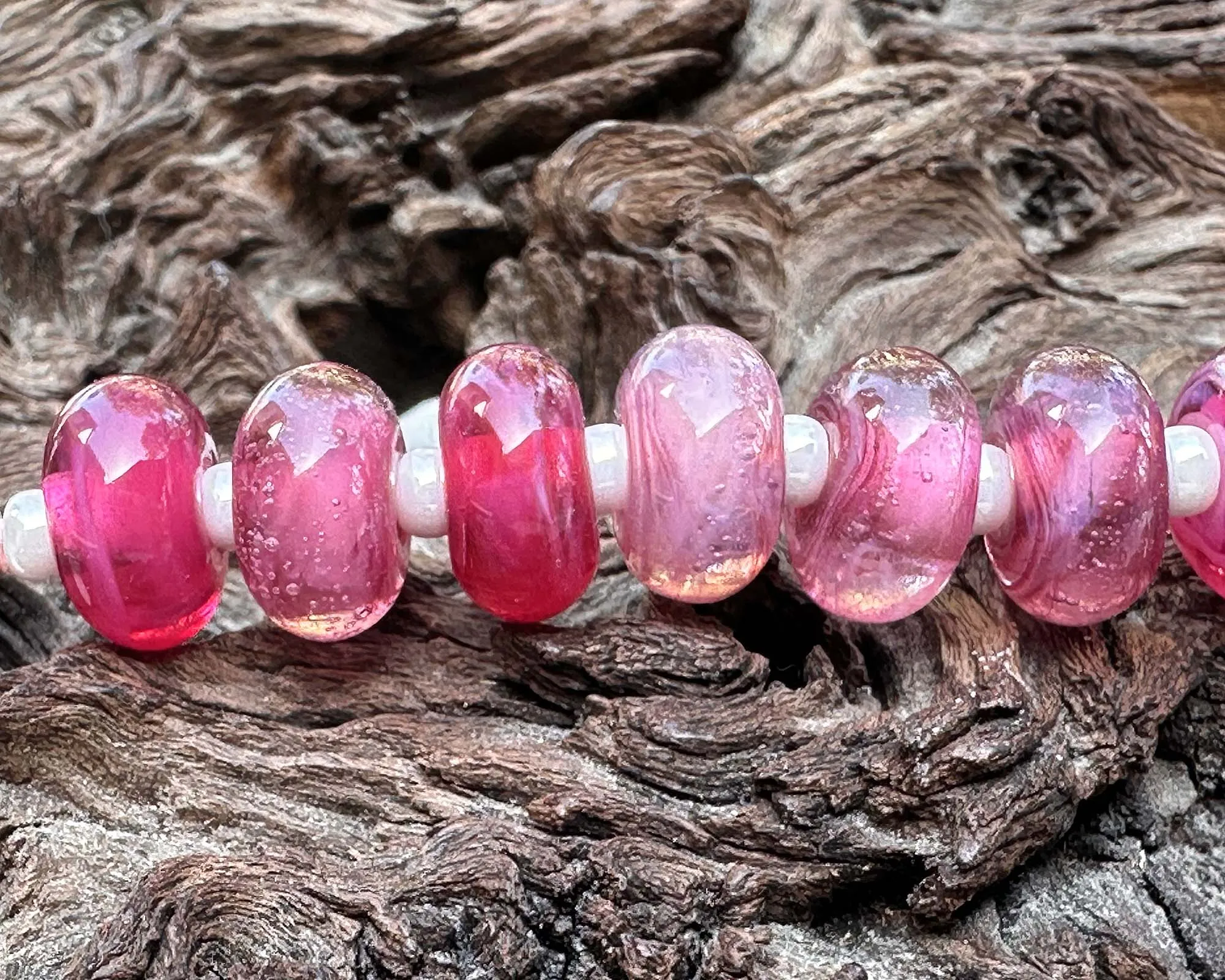 11 Pink & Magenta Pink Lampwork Beads Set SRA