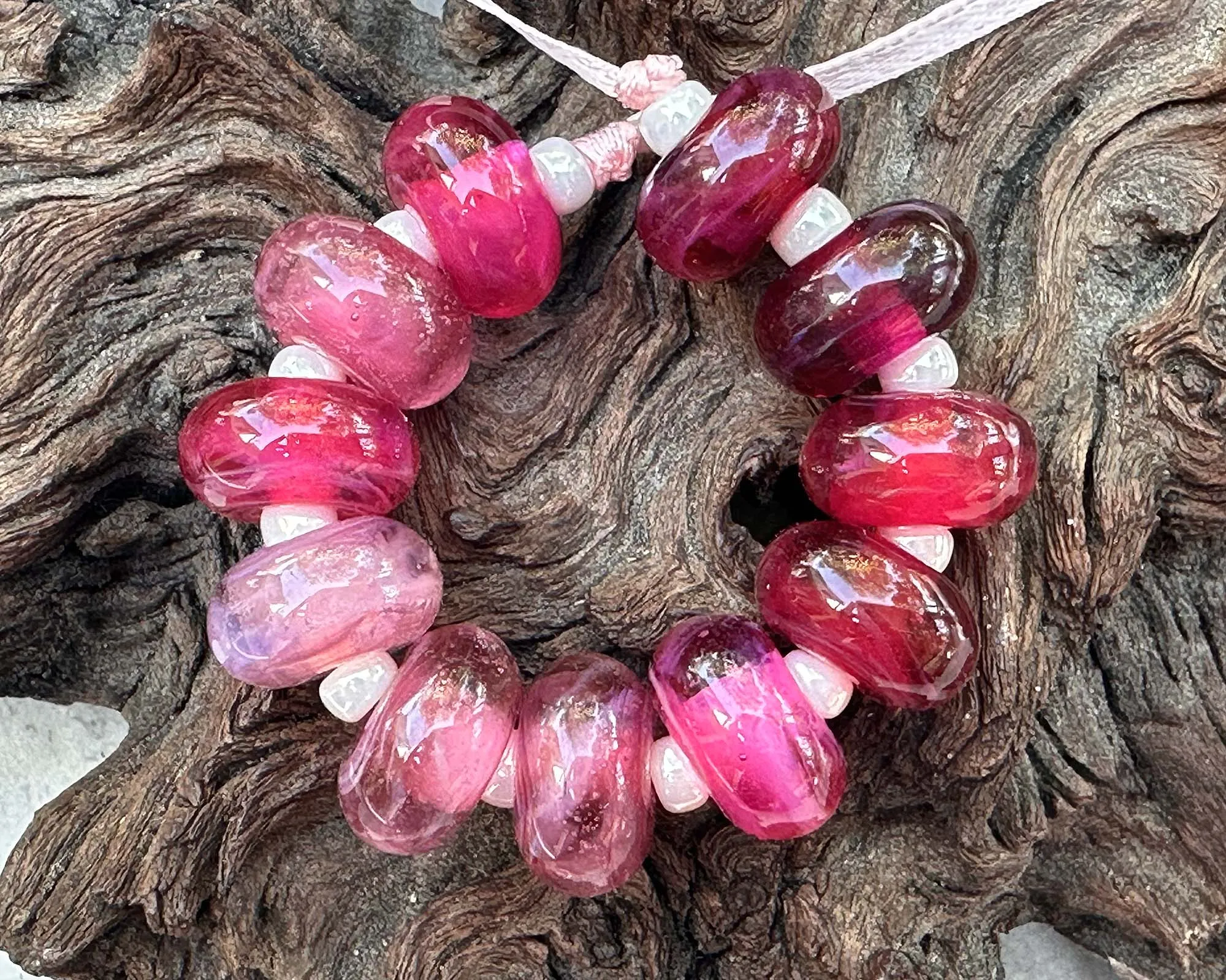 11 Pink & Magenta Pink Lampwork Beads Set SRA