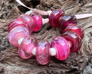11 Pink & Magenta Pink Lampwork Beads Set SRA