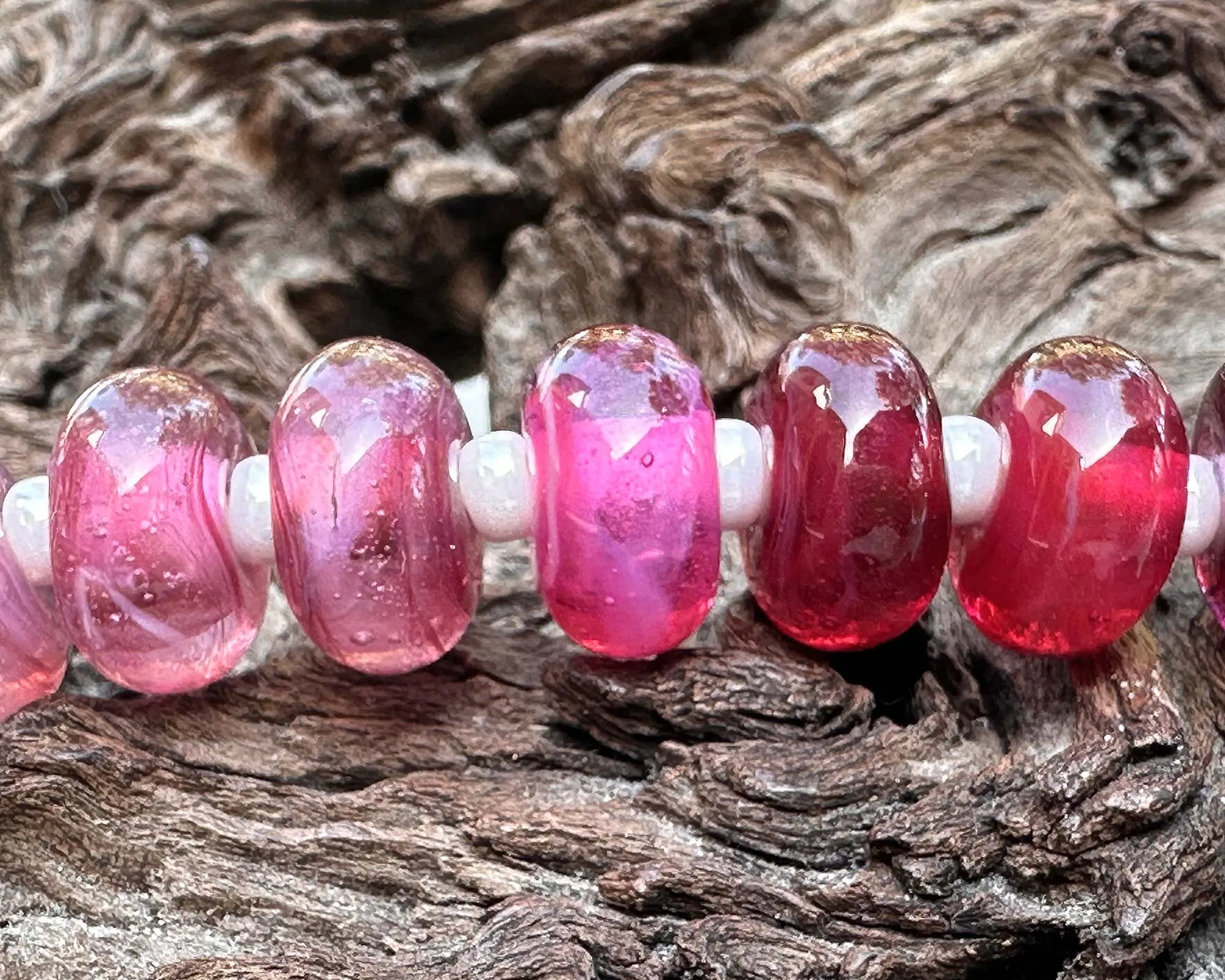 11 Pink & Magenta Pink Lampwork Beads Set SRA