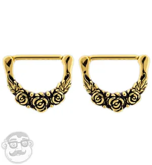 14G Gold PVD Triple Rosebud Nipple Clicker