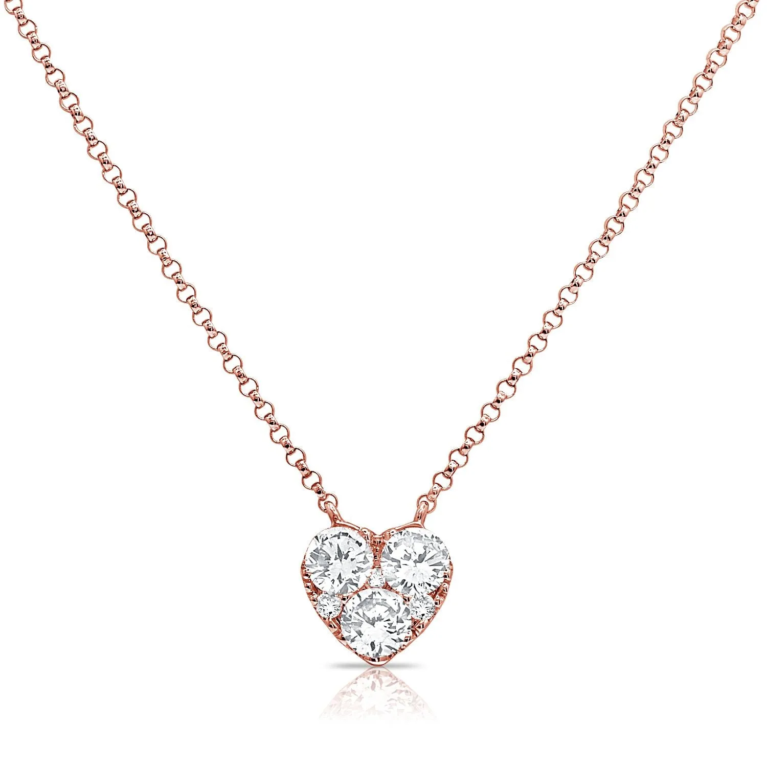 14k 0.80 Ct Diamond Heart Necklace, available in White, Rose and Yellow Gold
