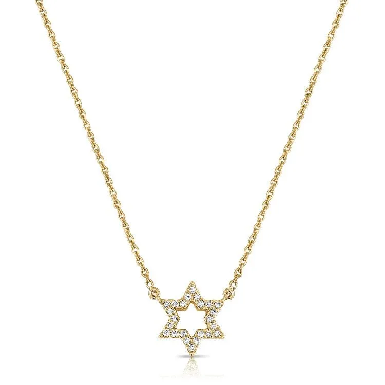 14k Gold 0.08Ct Diamond Star Of David Necklace with 24Diamonds available in White, Rose and Yellow Gold