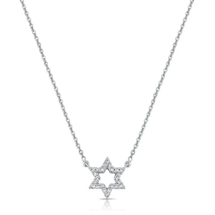 14k Gold 0.08Ct Diamond Star Of David Necklace with 24Diamonds available in White, Rose and Yellow Gold