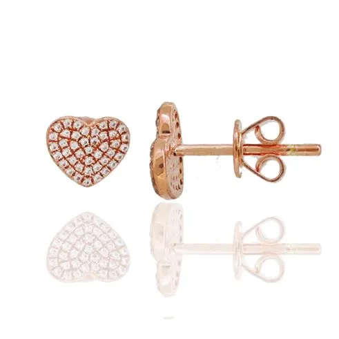 14k Gold 0.25 Ct Diamond Heart Stud Earring, Available in White, Rose and Yellow Gold