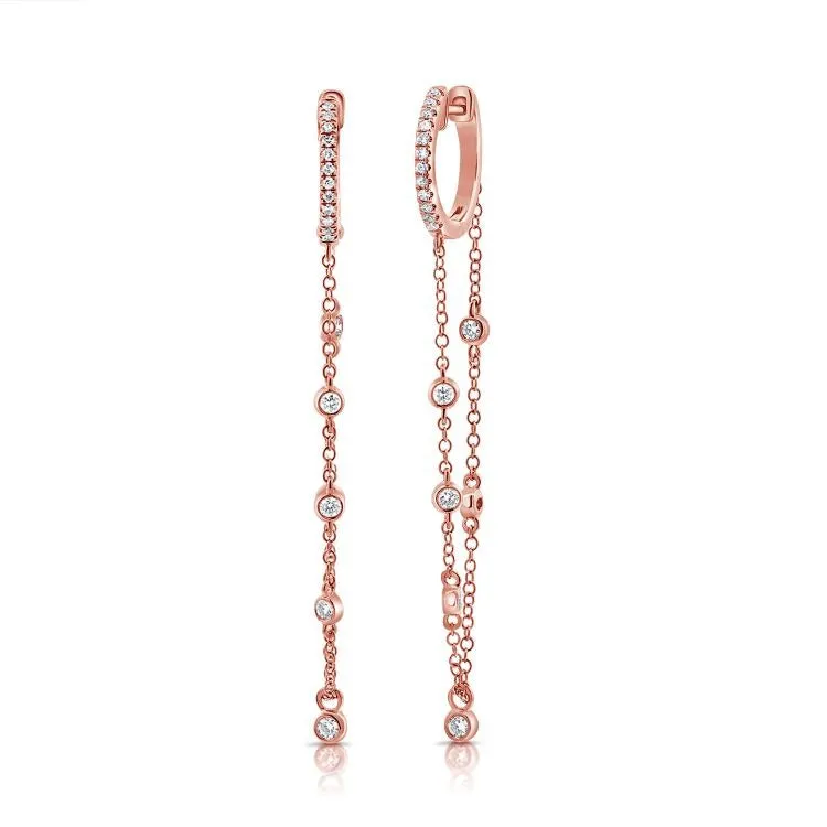 14k Gold 0.32Ct Diamond Dangle Chain Earring with 36 Diamonds, available in White, Rose and Yellow Gold