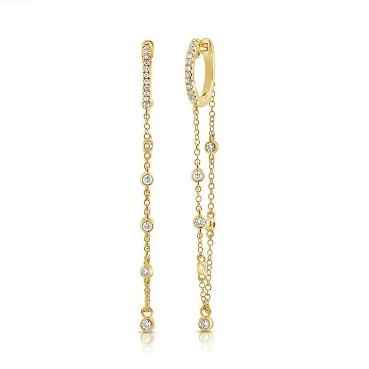 14k Gold 0.32Ct Diamond Dangle Chain Earring with 36 Diamonds, available in White, Rose and Yellow Gold