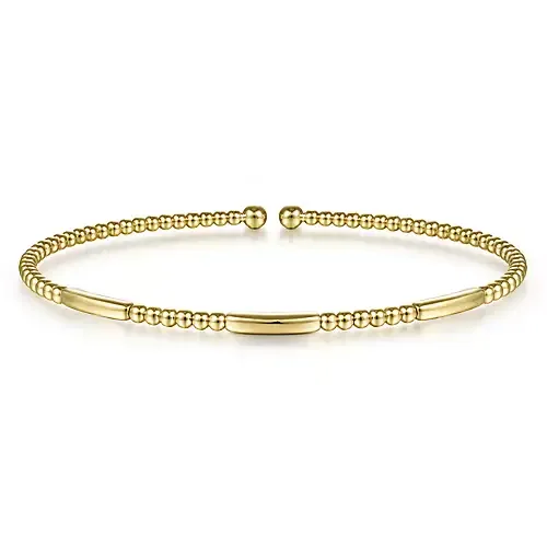 14K Gold Bujukan Bead Open Bangle, Available in White, Rose and Yellow Gold