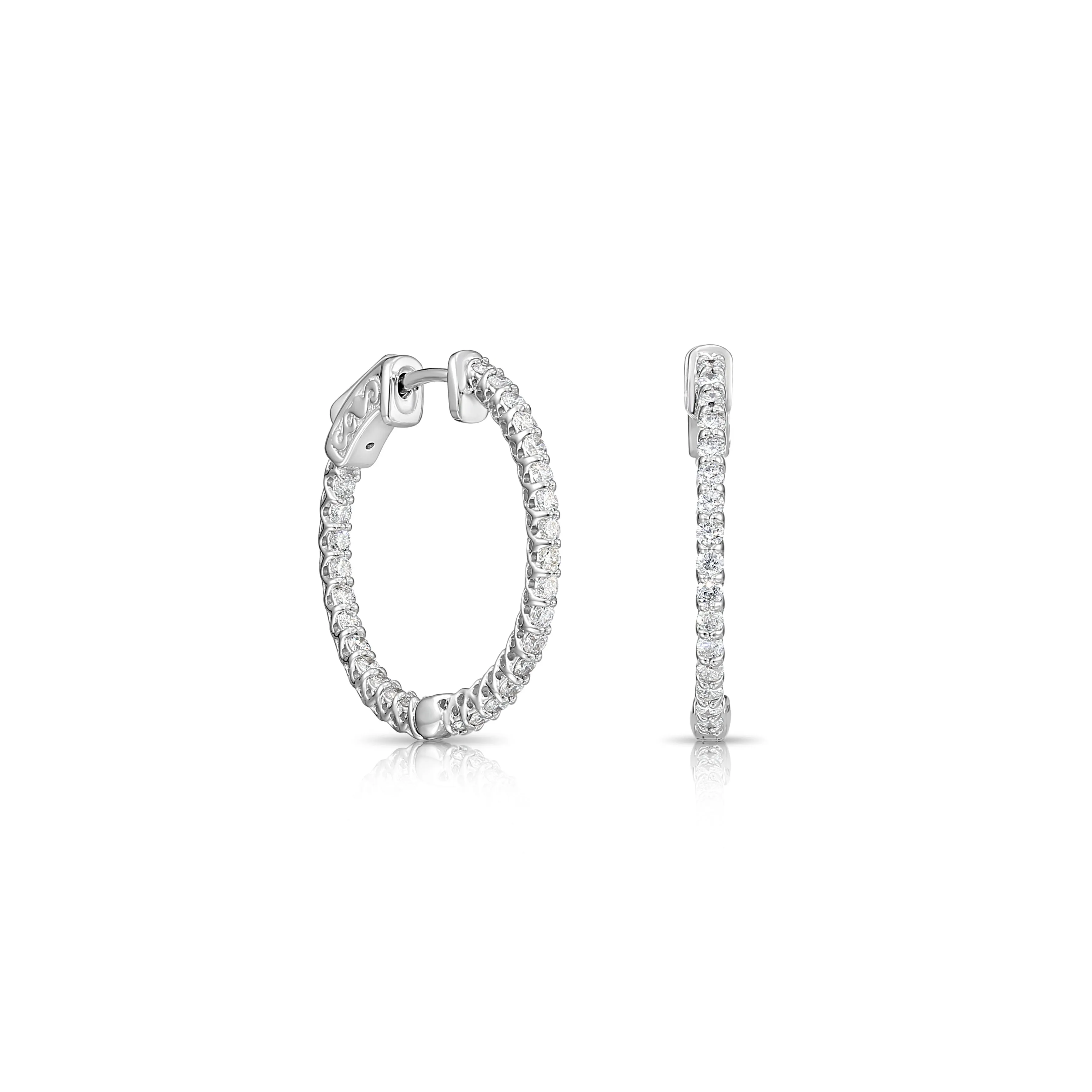 14k White Gold Diamond Hoop Earrings, 1.25 carats
