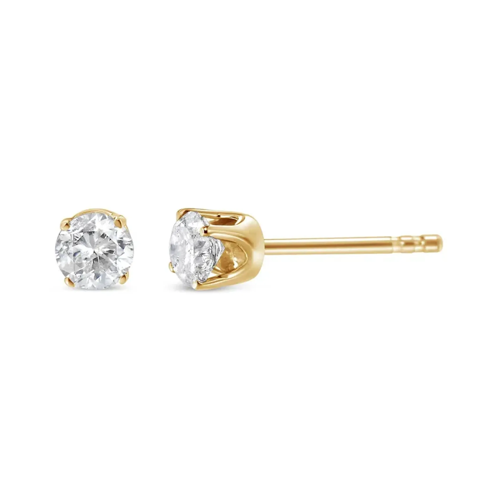 14K Yellow Gold 1/5 Cttw Round Brilliant-Cut Near Colorless Diamond Classic 4-Prong Stud Earrings (J-K Color, SI1-SI2 Clarity)