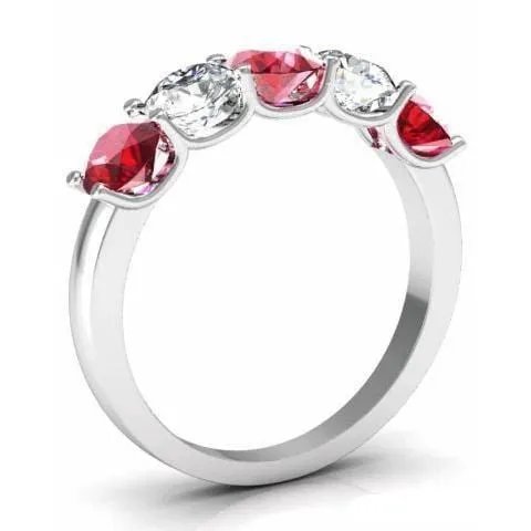 1.50cttw U Prong Ruby and Diamond 5 Stone Band