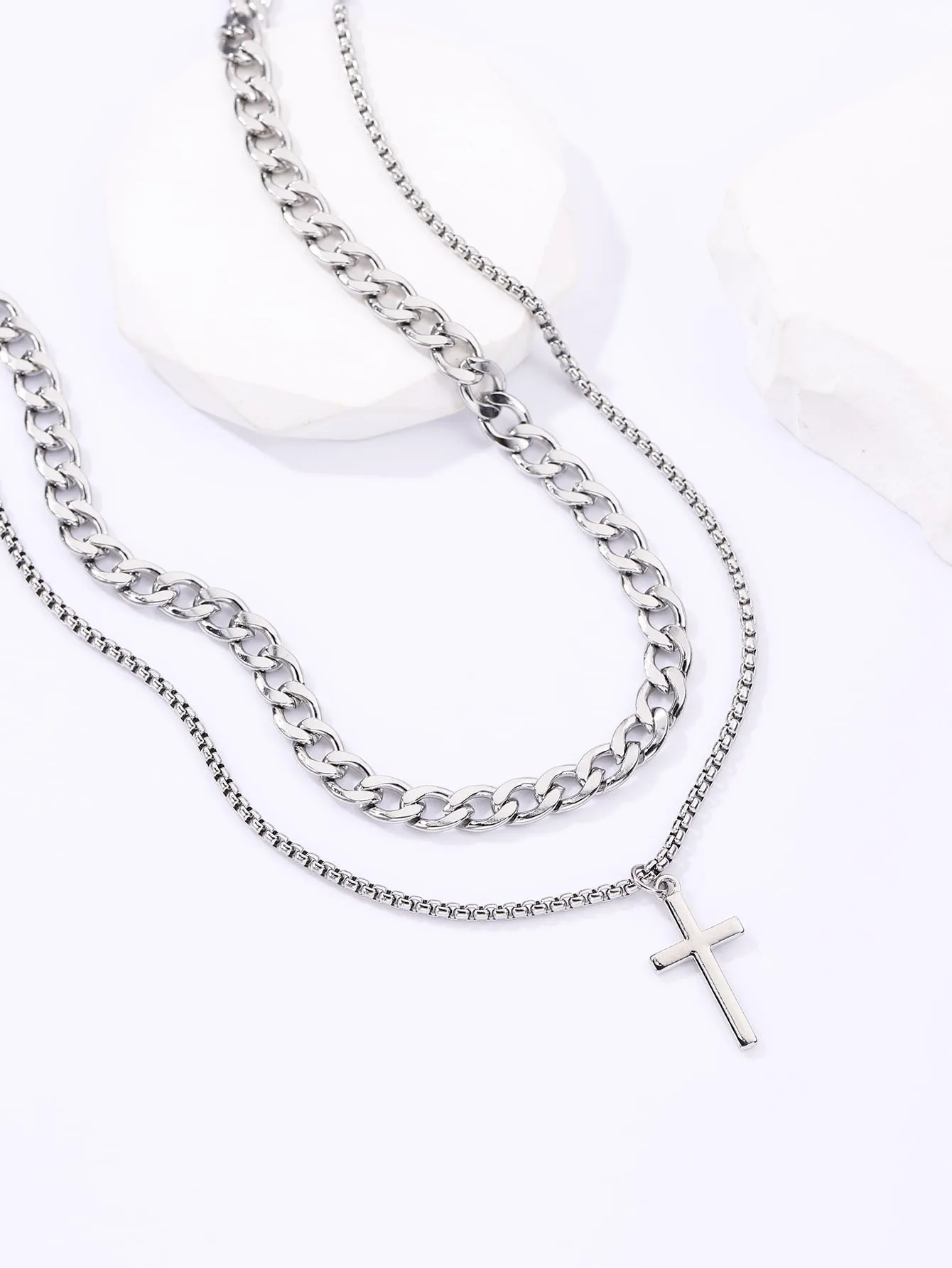 2pcs Cross Charm Chain Necklace for Men and Women Gift for Him