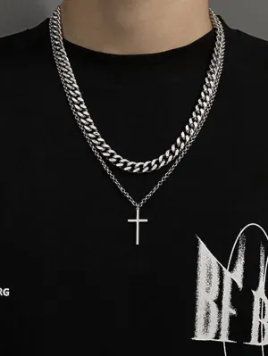 2pcs Cross Charm Chain Necklace for Men and Women Gift for Him