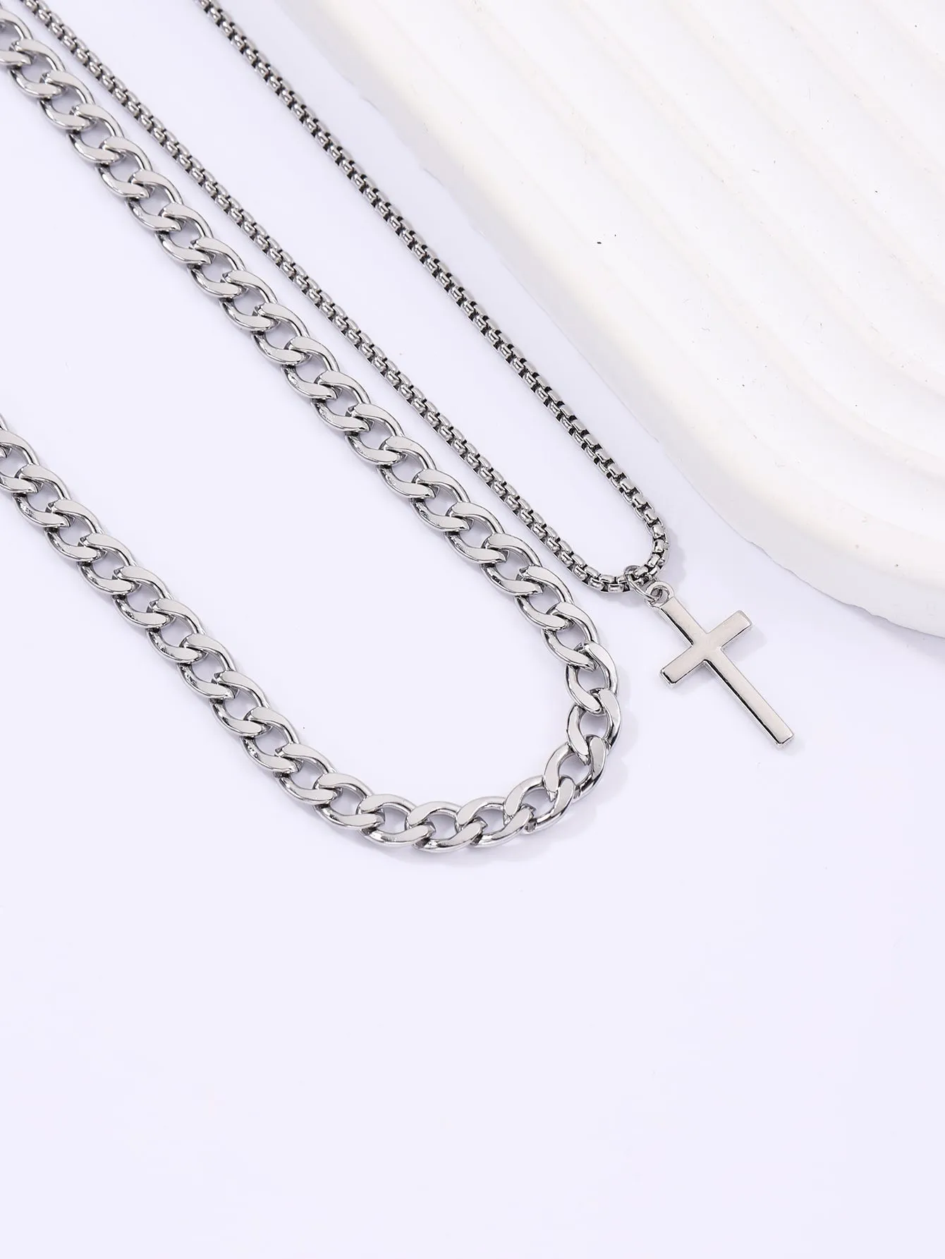 2pcs Cross Charm Chain Necklace for Men and Women Gift for Him