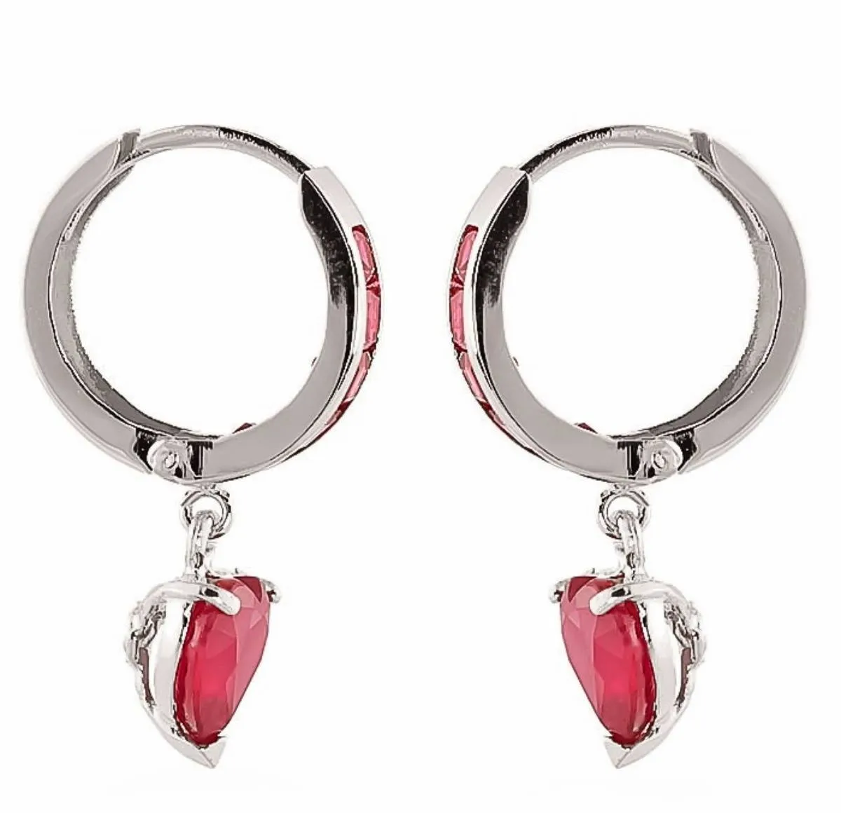3.65 Carat 14K Solid White Gold Candlelight Ruby Earrings