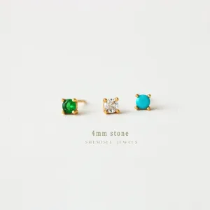 4mm CZ Studs, White, Emerald, Turquoise, Unisex, Gold, Silver SHEMISLI - SS074, SS088, SS092