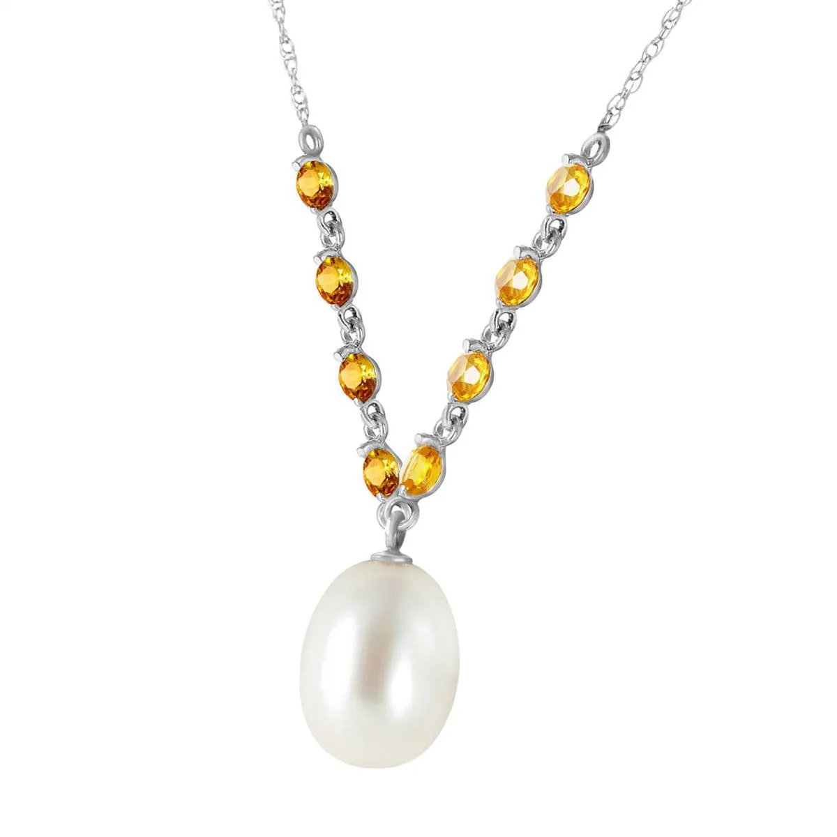 5 Carat 14K Solid White Gold Necklace Natural Citrine Pearl
