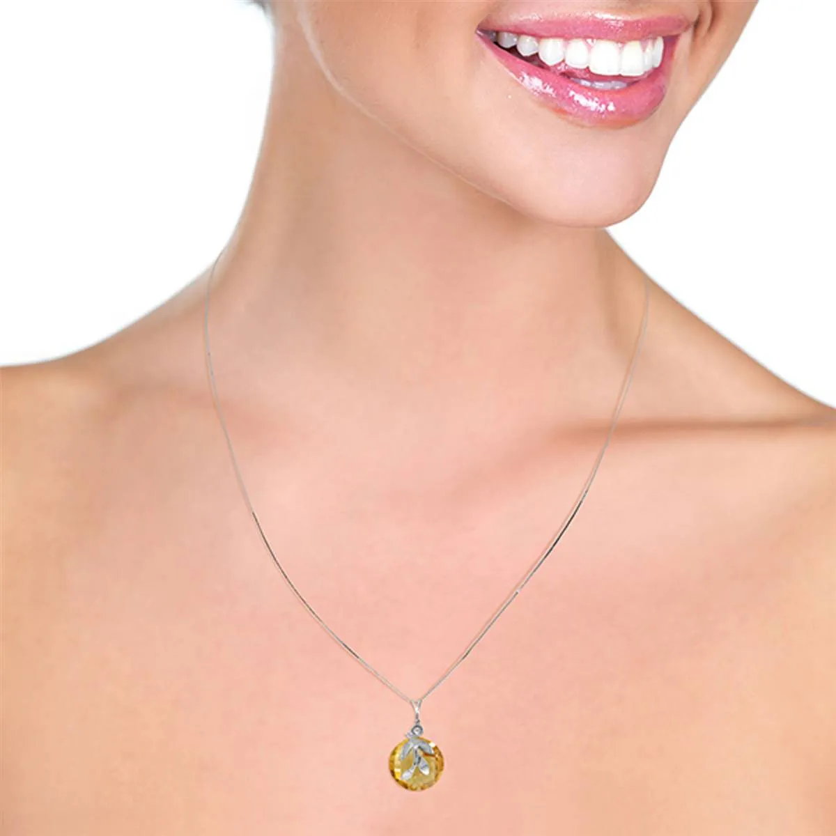 5.32 Carat 14K Solid White Gold Necklace Checkerboard Cut Citrine Diamond