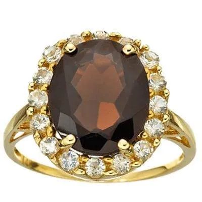 5.61 CARAT SMOKEY TOPAZ & WHITE TOPAZ 10K SOLID WHITE GOLD