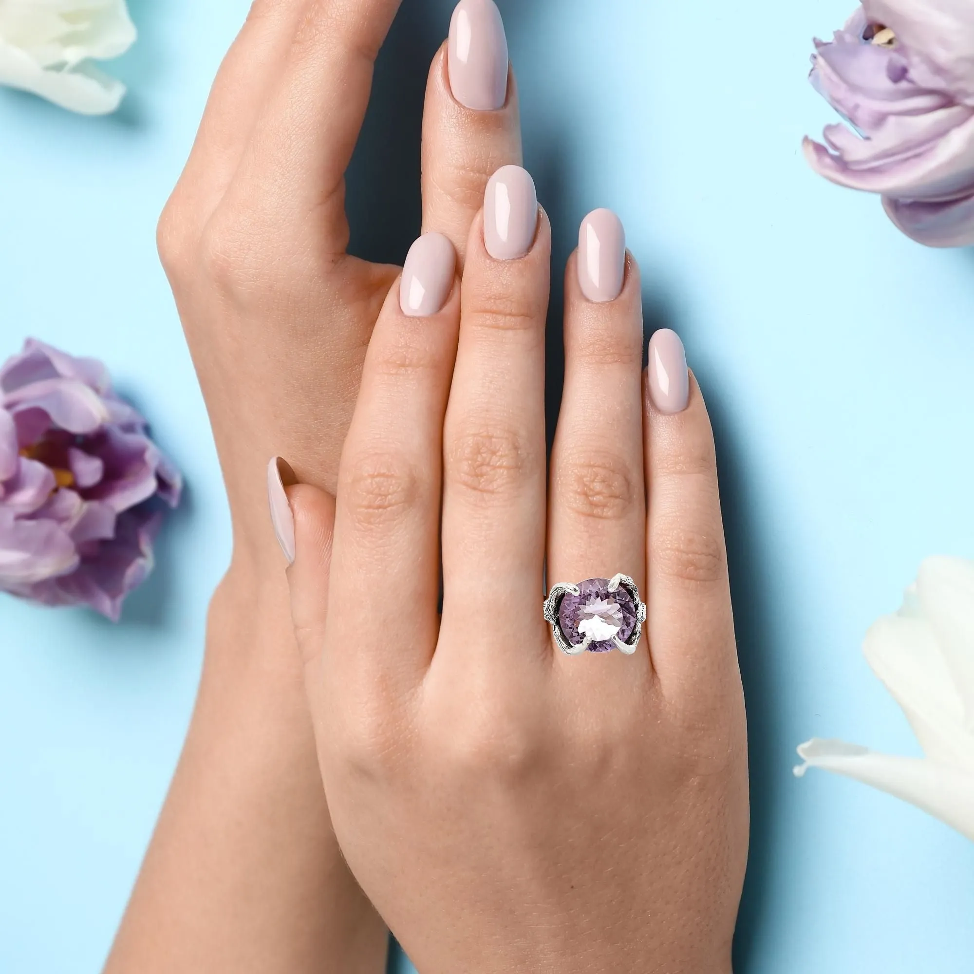 8.5 ct Cushion Cut Amethyst Sterling Silver Cocktail Ring