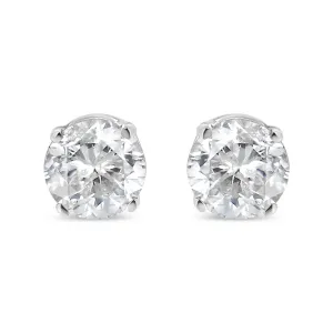 .925 Sterling Silver 1/3 Cttw Round Brilliant-Cut Near Colorless Diamond Classic 4-Prong Stud Earrings (H-I Color, I2-I3 Clarity)