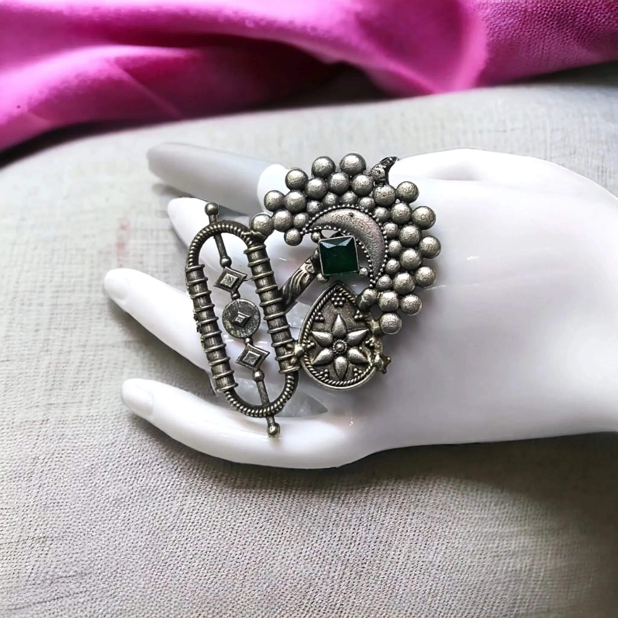 Aadrika Silver Lookalike Oxidised Fusion Ring