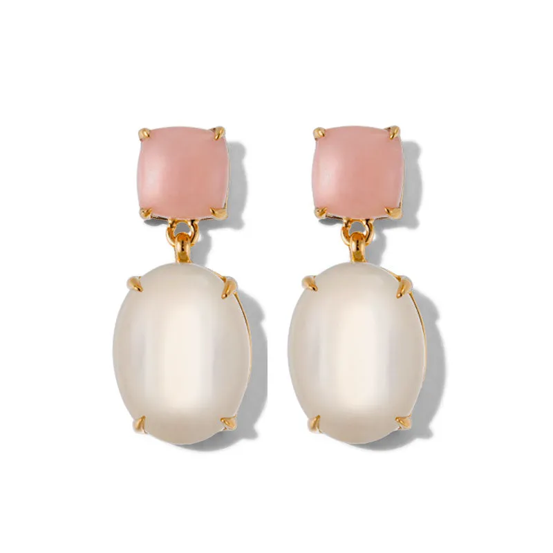 Agnes Stud, Moonstone & Pink Opal, Gold