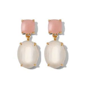 Agnes Stud, Moonstone & Pink Opal, Gold