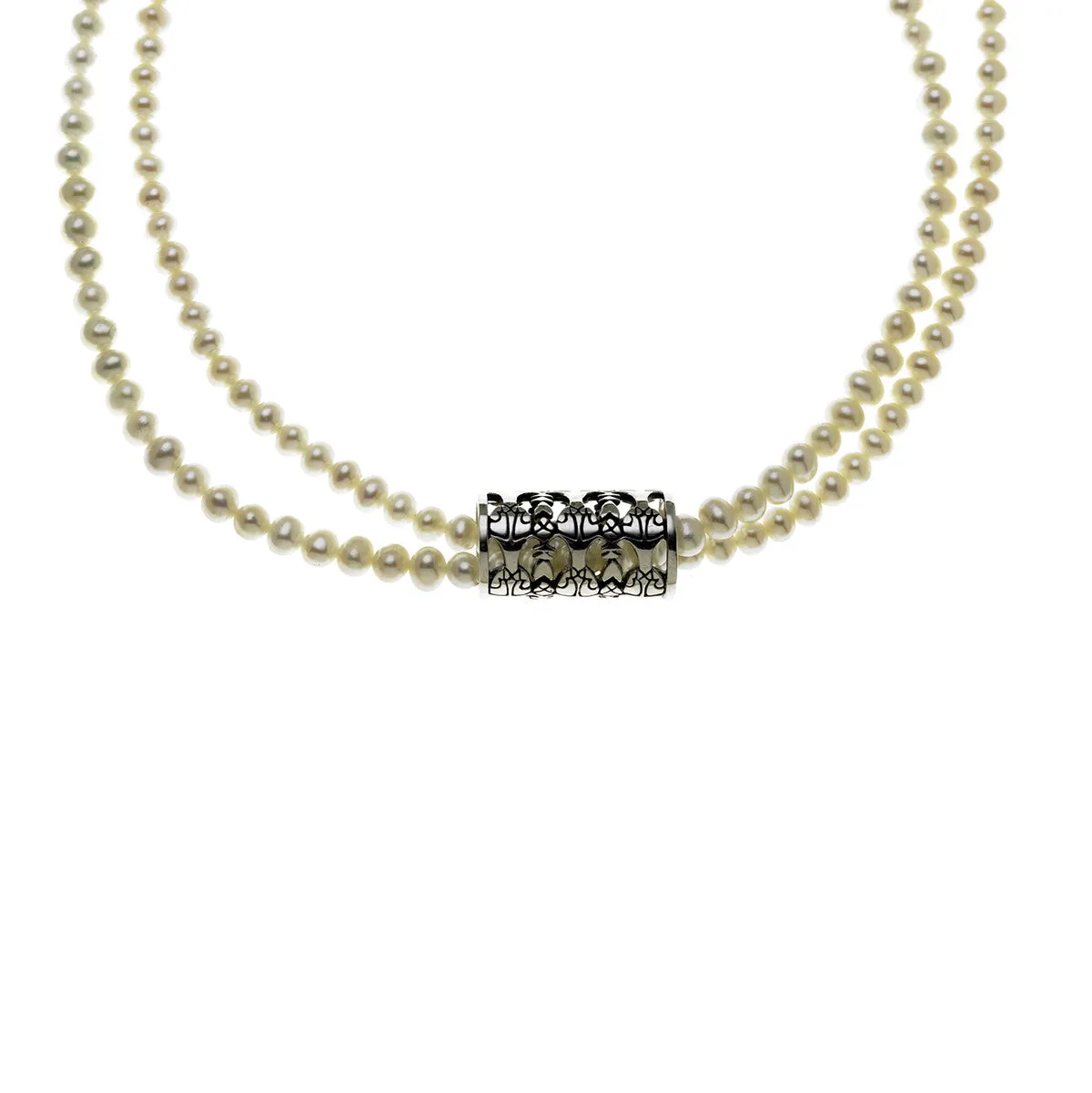 All The World's A Stage Sterling Silver White Pearl Necklace