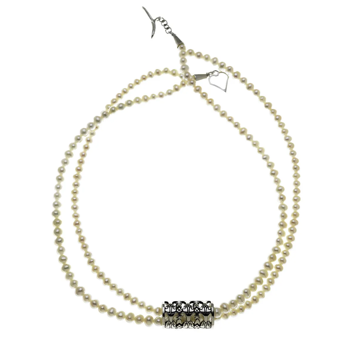 All The World's A Stage Sterling Silver White Pearl Necklace