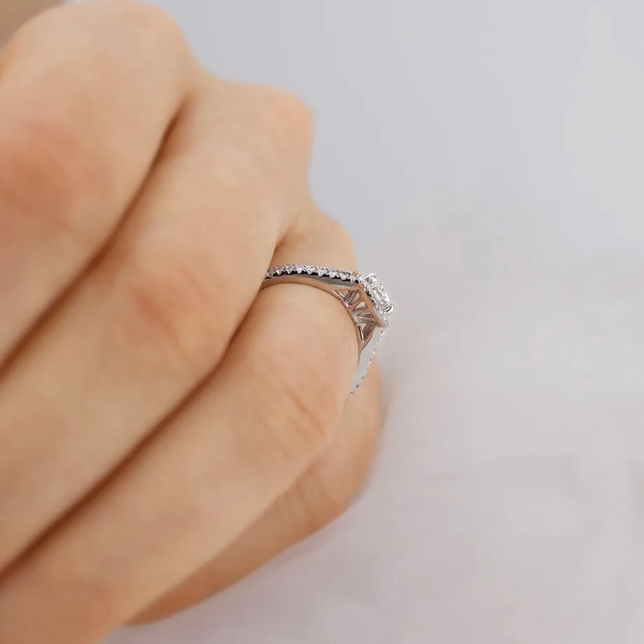 AMELIA - Chatham® Lab Grown Blue Sapphire & Diamond Platinum Halo Ring