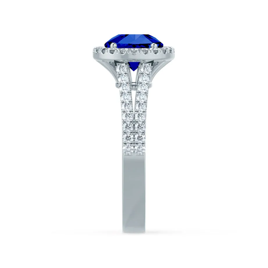 AMELIA - Chatham® Lab Grown Blue Sapphire & Diamond Platinum Halo Ring
