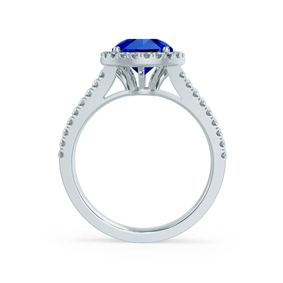 AMELIA - Chatham® Lab Grown Blue Sapphire & Diamond Platinum Halo Ring