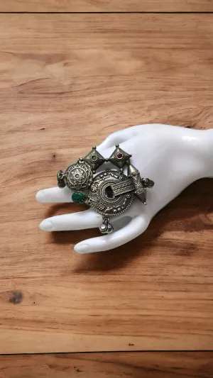 Asma Silver Lookalike Oxidised Fusion Ring