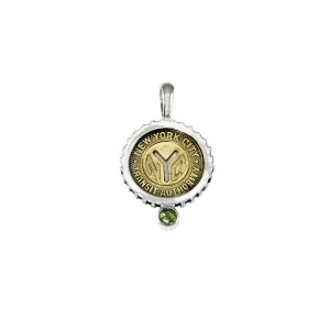 August NYC Authentic Subway Token Peridot Sterling Silver Charm Necklace