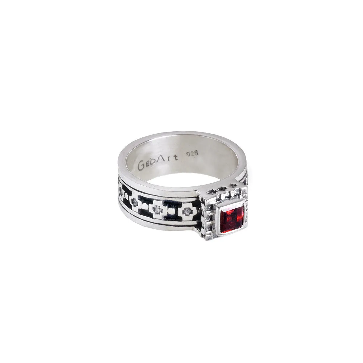 Baroque Sterling Silver And Garnet Spinner Ring