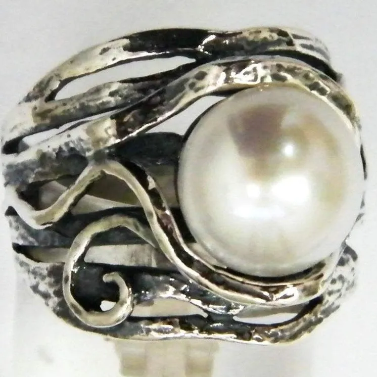 Bluenoemi Jewelry from Israel - Pearl Silver Ring for Woman buying online, silver rings for women
