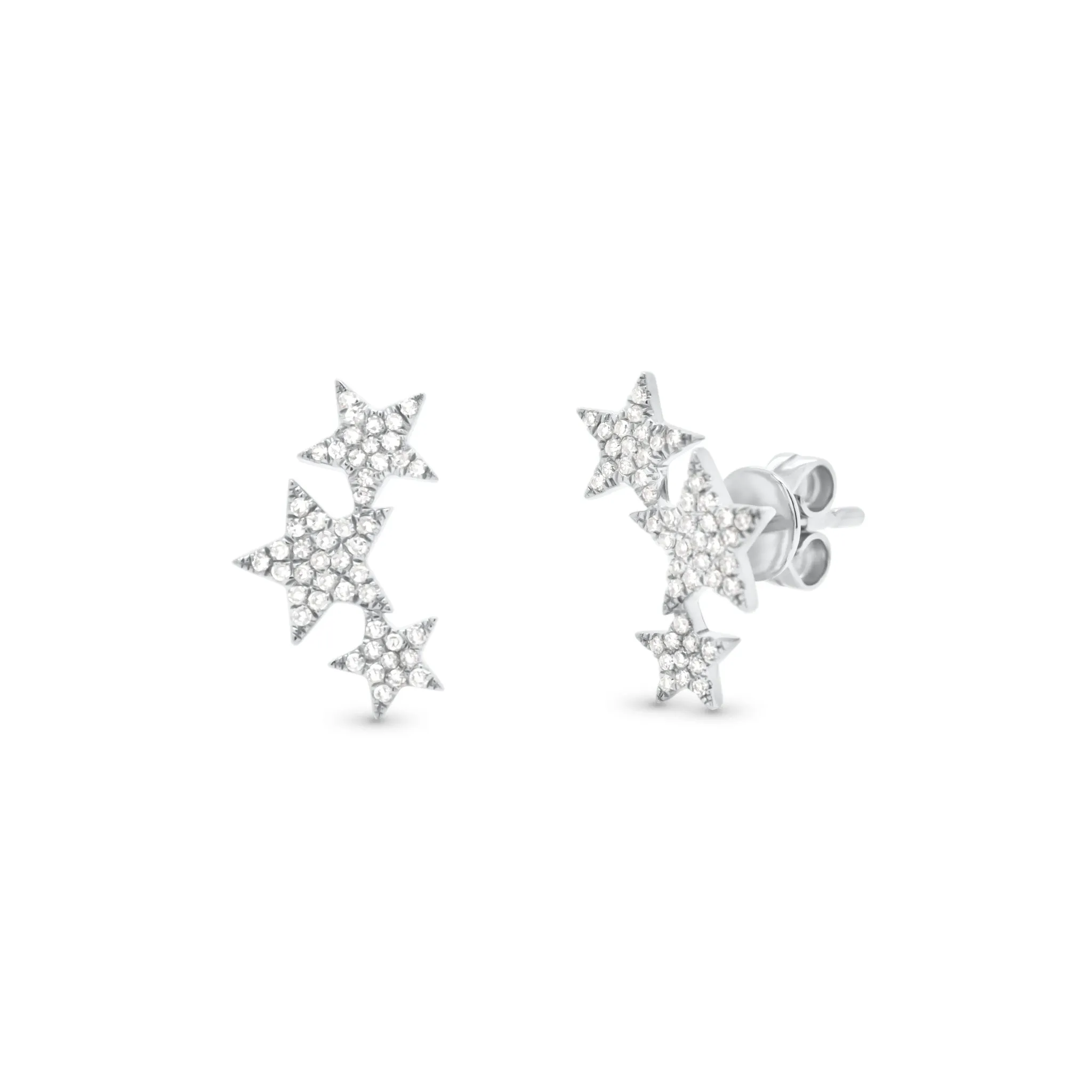 Diamond Trio of Stars Crawler Earrings