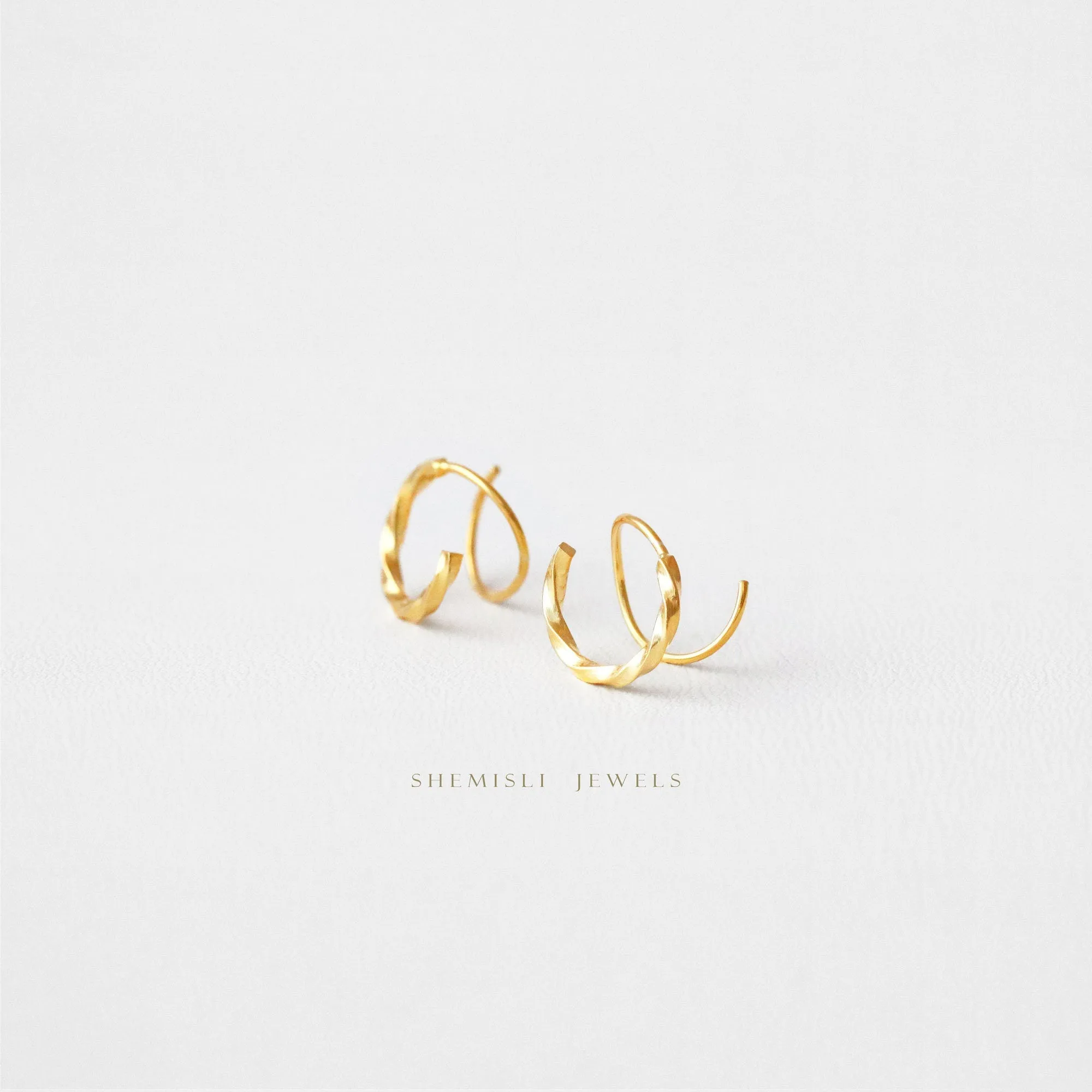 Double Hoop Earrings - Only 1 Piercing needed, Unisex, Gold, Silver SHEMISLI - SH189 NOBKG LR