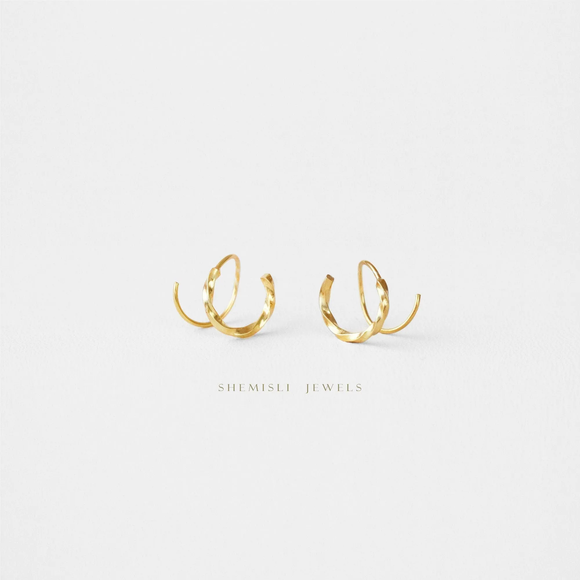 Double Hoop Earrings - Only 1 Piercing needed, Unisex, Gold, Silver SHEMISLI - SH189 NOBKG LR