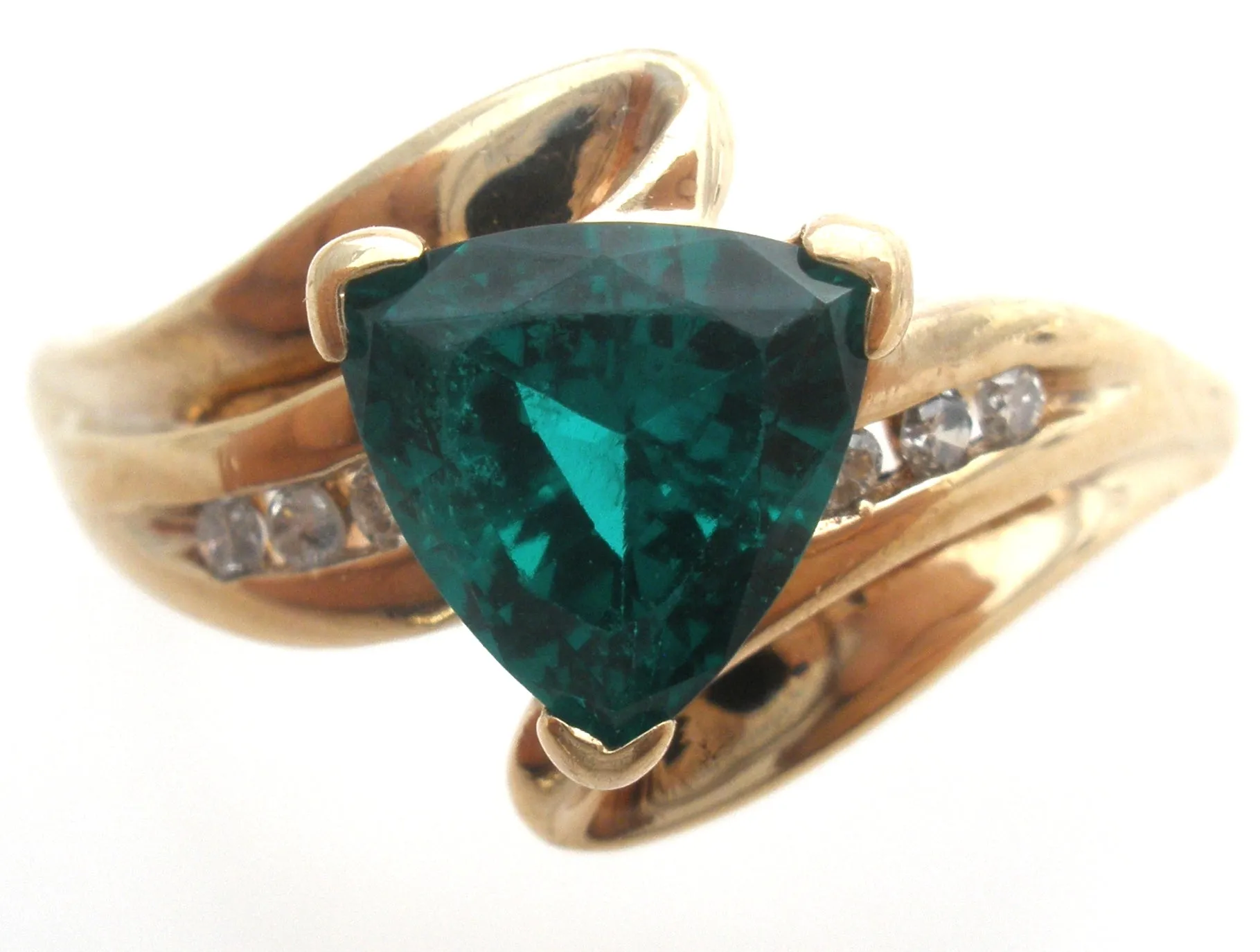 Emerald & Diamond 10K Gold Ring Size 10
