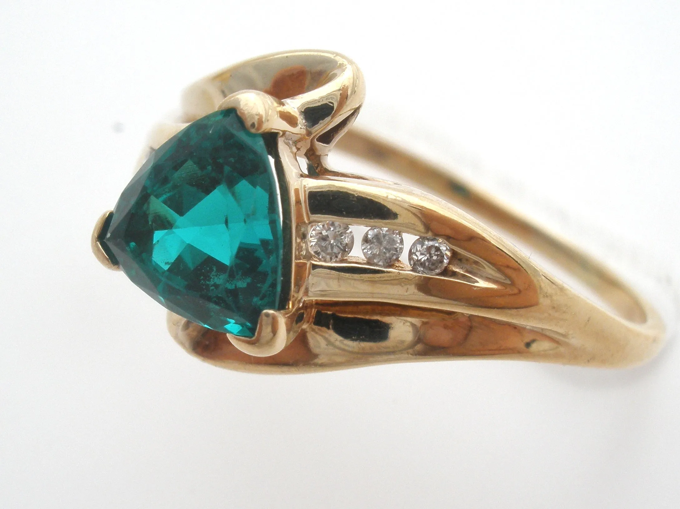 Emerald & Diamond 10K Gold Ring Size 10