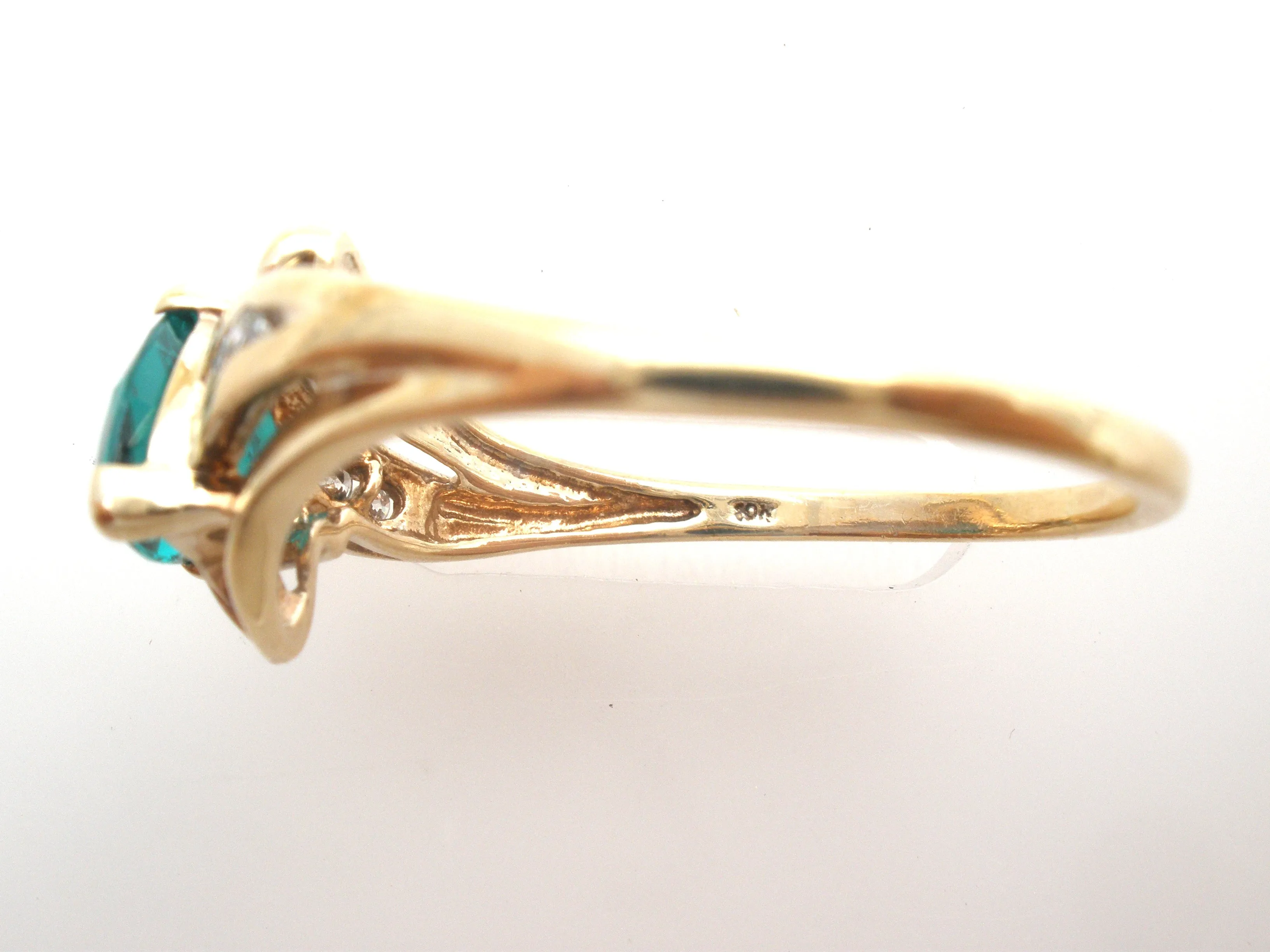 Emerald & Diamond 10K Gold Ring Size 10
