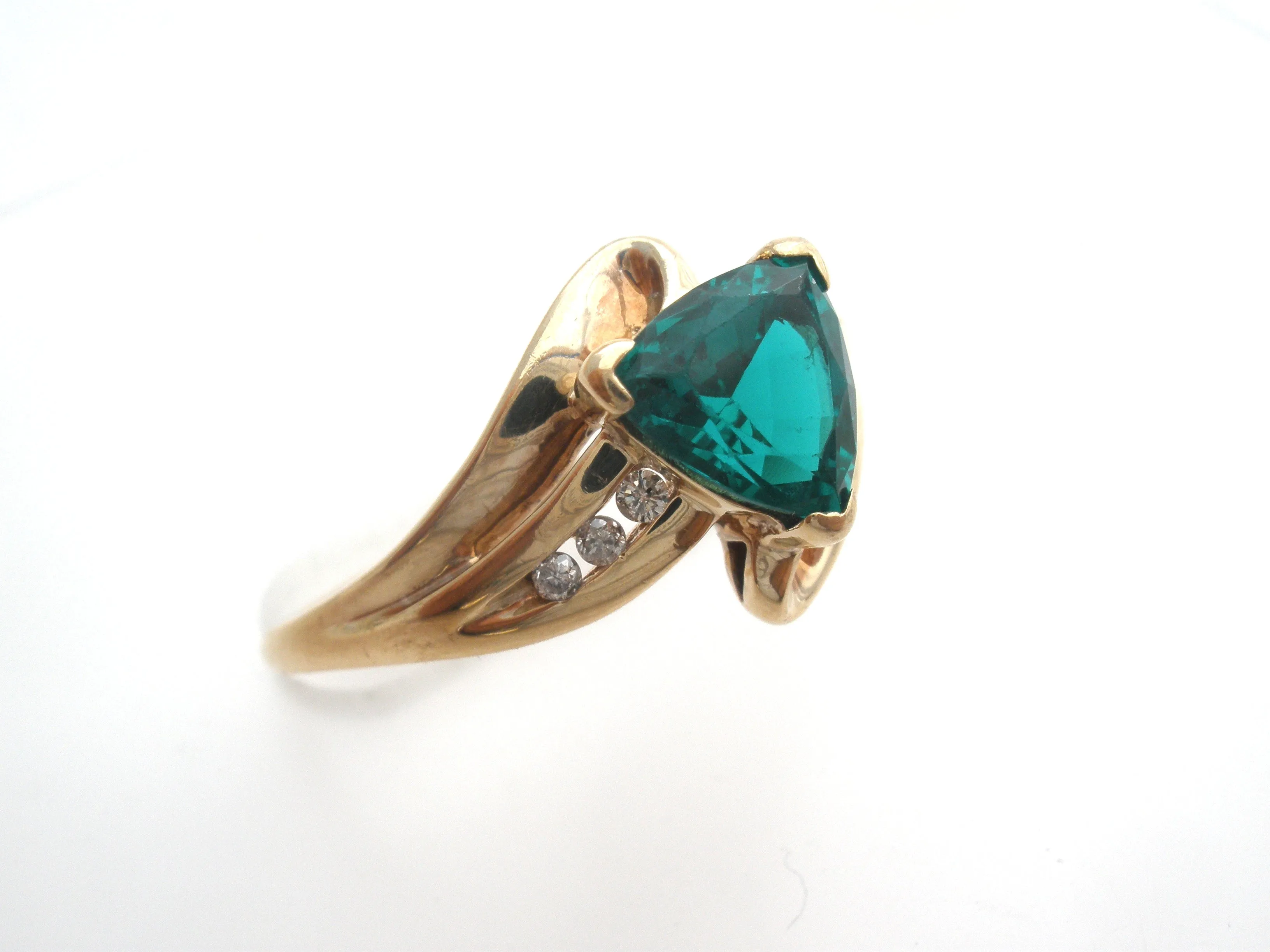 Emerald & Diamond 10K Gold Ring Size 10