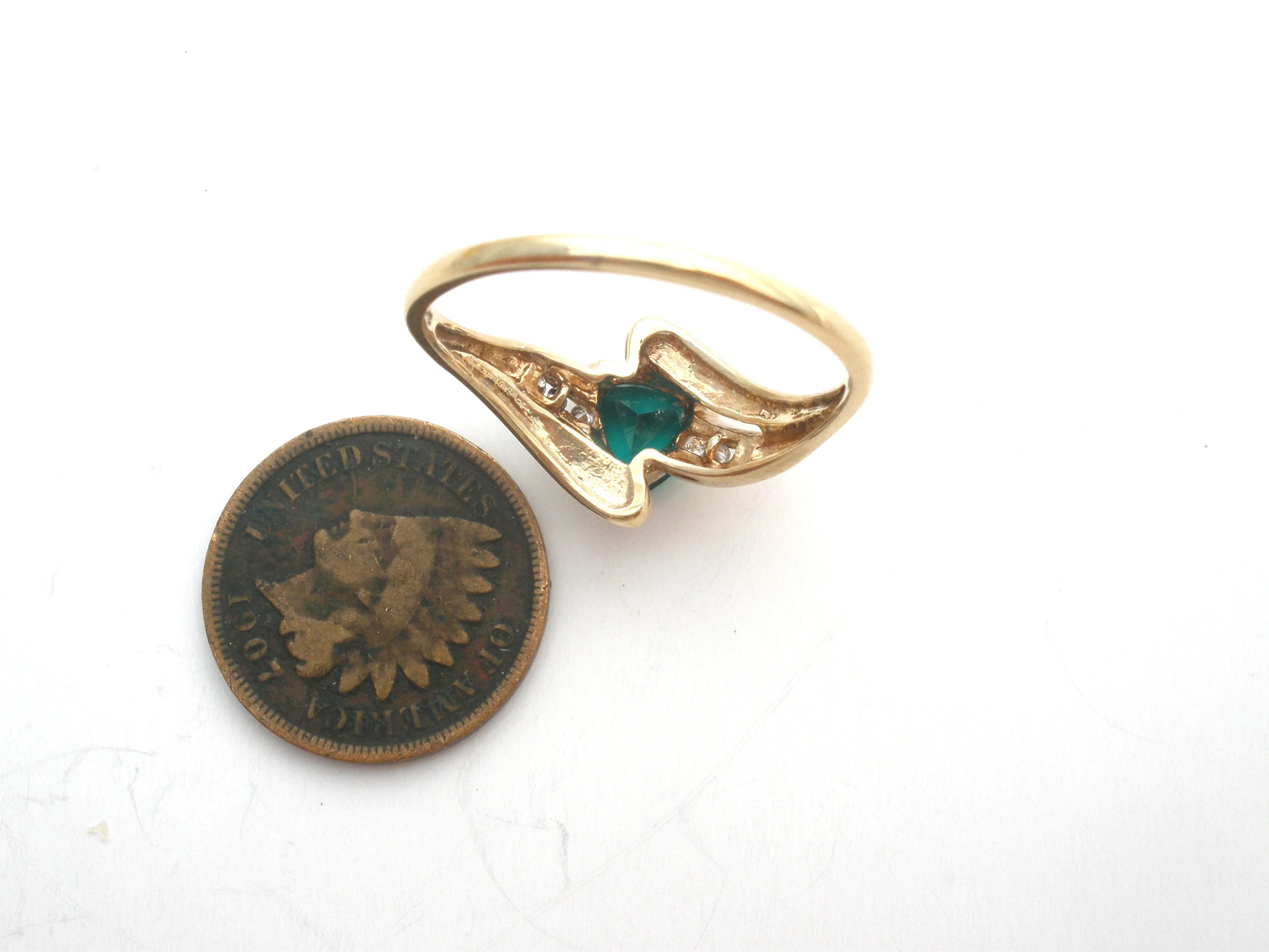 Emerald & Diamond 10K Gold Ring Size 10