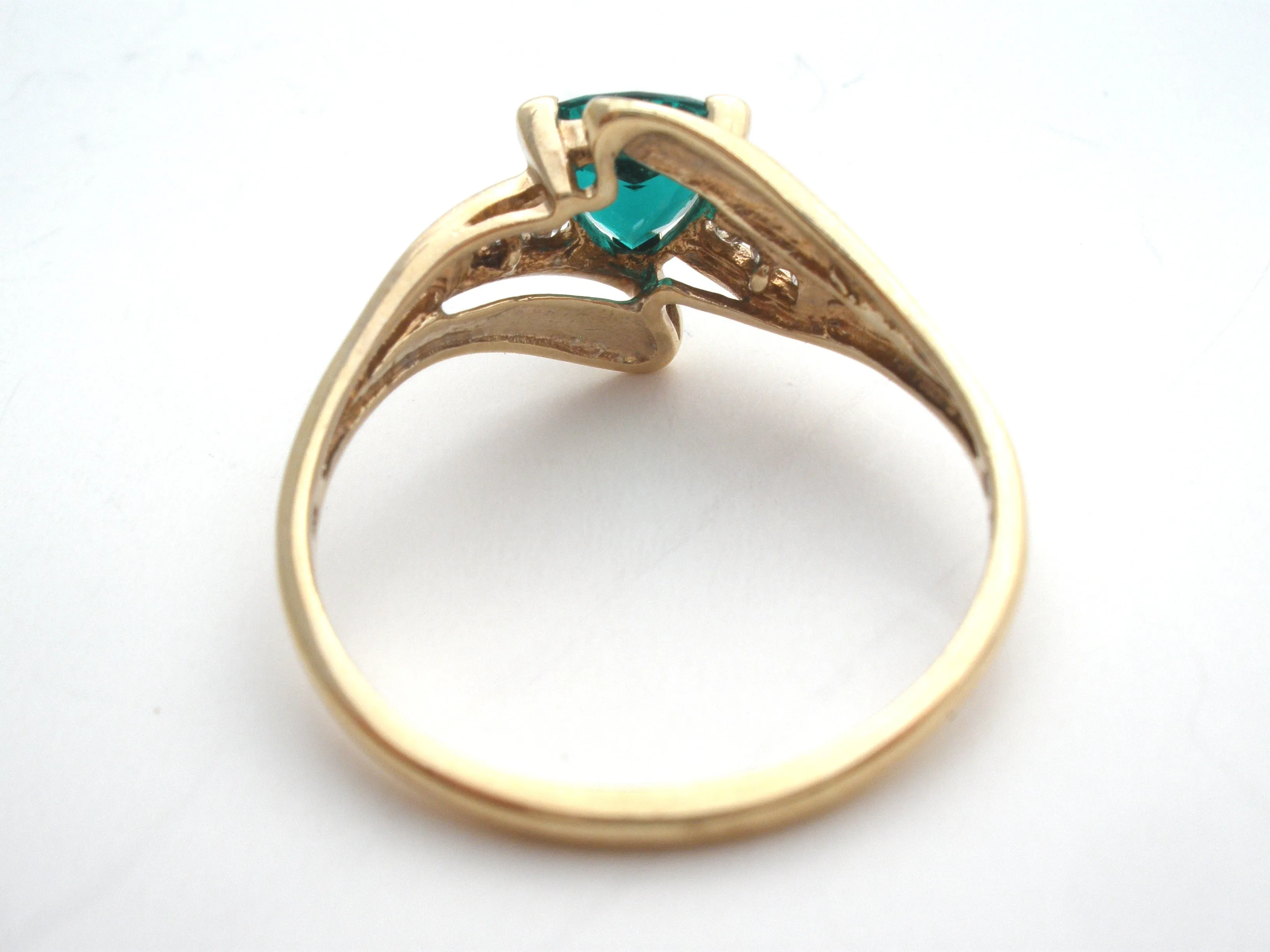 Emerald & Diamond 10K Gold Ring Size 10