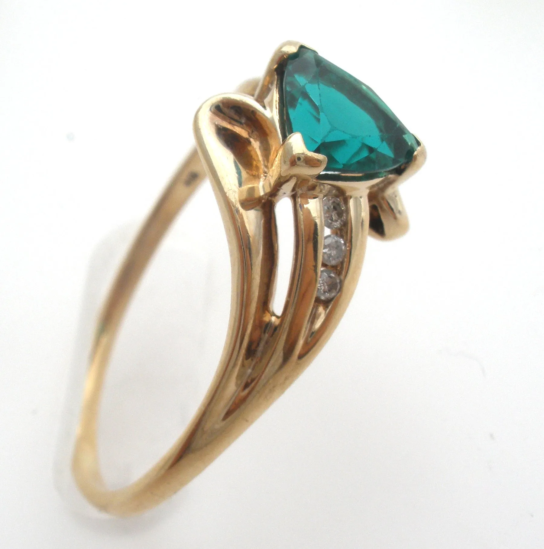 Emerald & Diamond 10K Gold Ring Size 10